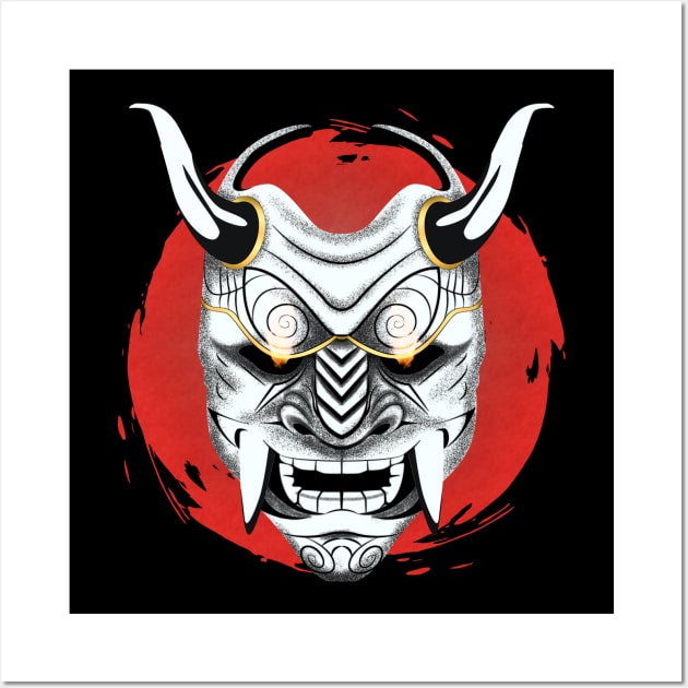 Samurai Mask Design Bushido Warrior Aesthetic Japanese Vintage Retro Wall Art by Asg Design